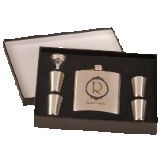 6 Oz. Stainless Steel Flask Set w/Black Presentation Box