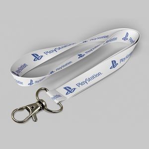 5/8" White custom lanyard printed with company logo with Thumb Trigger attachment 0.625"