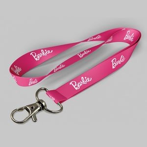 5/8" Pink custom lanyard printed with company logo with Thumb Trigger attachment 0.625"