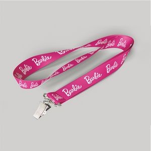 5/8" Pink custom lanyard printed with company logo with Bulldog Clip attachment 0.625"