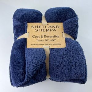 Shetland Sherpa Blanket 50"X60" (Embroidered) - Navy - NEW ITEM!