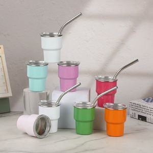 Stainless Steel Insulated Mug Single Layer Mini 2oz Capacity Cup with Straw
