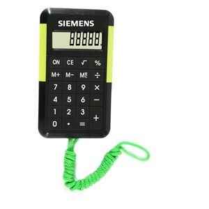 Green 8 Digit Calculator with Neck Strap / Lanyard/ String