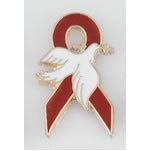 Red Awareness Ribbon w/Dove Lapel Pin