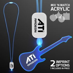 Blue LED Cool Lanyards with Acrylic Guitar Pendants - Domestic Imprint