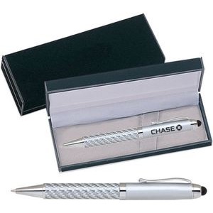 FIBERTEC Series Stylus Pen, silver carbon fiber barrel stylus pen with velvet gift box
