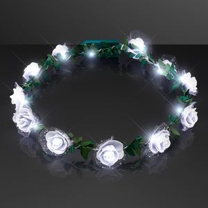 White Rosebud Flower Crown, Steady Cool White LEDs - BLANK