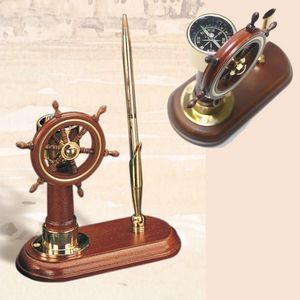 Ship Wheel with Compass Business Pen Holder