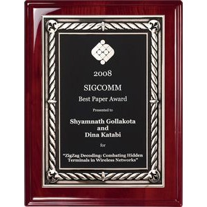 Rosewood Piano Finish Plaque, Black Plate w/Silver Embossed Border, 9"x12"