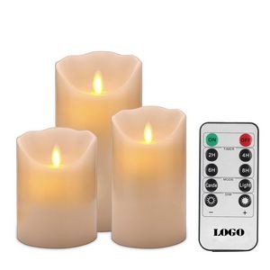 Flameless Candles 4" 5" 6" Set of 3 Ivory Dripless Real Wax Pillars w/10-Key Remote Control