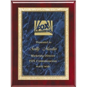 Rosewood Plaque Solid Brass Engraving Plate in Blue 8" x 10"