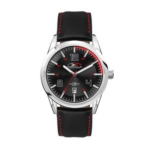 Wc6232 42mm Steel Silver Case, 3 Hand Mvmt, Black Dial, Dte Display, Leather Strap, Flat Mineral Cry