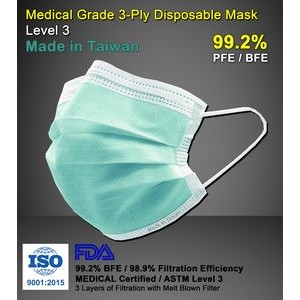 USA STOCK! 3-Ply Medical / Surgical Grade Face Mask Made in Taiwan ASTM Level 3