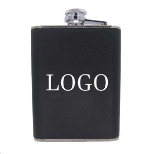 6 oz Stainless Steel Hip Flask with Cigarette Case and Leather Wrapped Cover