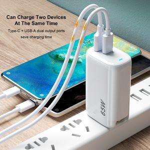 65W 3 Ports GaN USB-C Charger / AC Adapter For Laptop, Tablet, Smartphone, Smartwatch And More