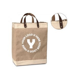 Jute Market Tote Bag With Leather Handles