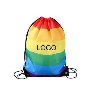 LGBT Pride Rainbow Waterproof Polyester Drawstring Bag 13"x16 1/2"