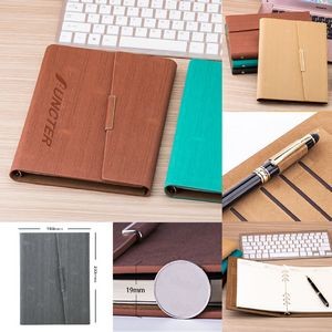 A5 Wood Grain Notebook PU Ring Binder Notebook Personal Planner Journal with Pen Loop
