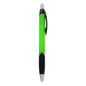 Ball Point Pen, Lime Green - Black Rubber Grip - Pad Printed