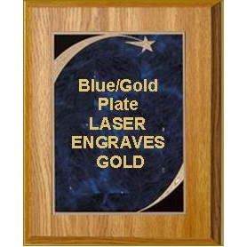 Oak Plaque 7" x 9" - Victory Star Blue Marble 5" x 7" Plate