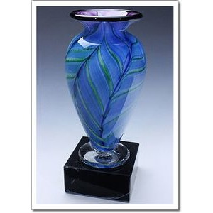 Blue Hyacinth Athena Art Glass Vase w/ Marble Base (3.75"x7.5")