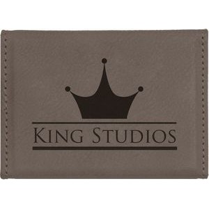 Business Card Holder, Gray Faux Leather, 3 3/4"(L) x 2 3/4"(H)