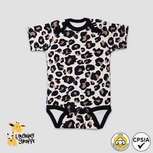 Baby Bodysuit Short Sleeves Leopard Print Premium 100% Cotton- Laughing Giraffe®