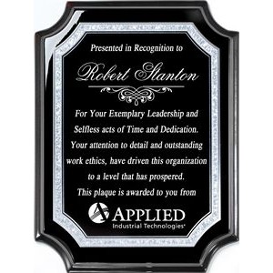 Ebony Notched Corner Plaque with Black/Silver Aluminum Plate, 8"x10"