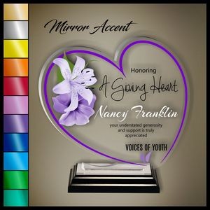 10" Heart Clear Acrylic Award, Color Printed in Black Wood Mirror Accented Base