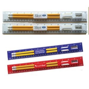 Pencil set with eraser sharpener and ruler