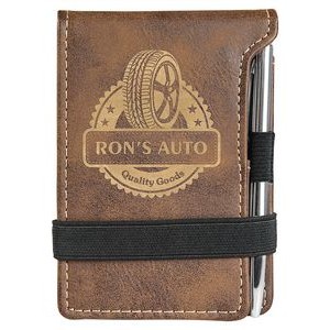 Rustic/Gold Mini Notepad with Pen, Laserable Leatherette