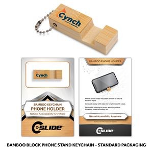 Bamboo Phone Stand Keychain Block with Standard Packaging