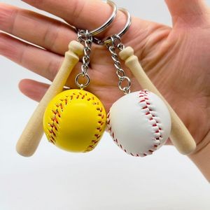 Mini Baseball Keychain with Wooden Bat