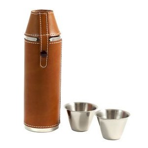 Stainless Steel Tan Leather Cylinder Flask