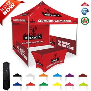 10' x 10' Pop Up Tent Canopy With Full Back Wall And Two Half Walls and 6'ft stretch table cover