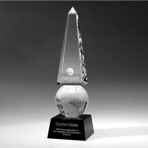 15" Crystal Award-Monumental Globe Obelisk