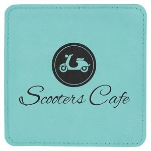 Square Coaster, Teal Faux Leather, 4x4"