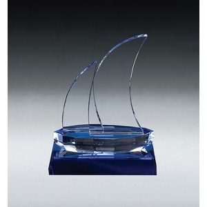 Cool Blue Crystal Desktop Sailboat Award, 5-3/4"x 7-1/2"H