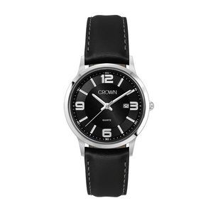 Wc4217 22mm Steel Silver Case, 3 Hand Mvmt, Black Dial, Dte Display, Leather Strap, Flat Mineral Cry
