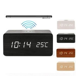 5 W Wooden Wireless Charger with Electronic Alarm Clock