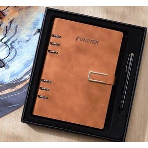 A5 PU Leather Rings Binder Notebook Gift Set Executive Journal Business Gift Box with Pen