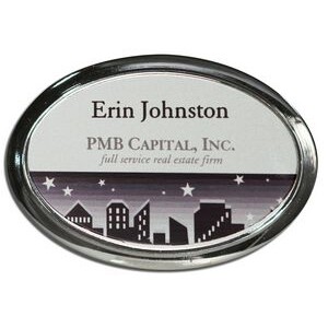 Sublimated Framed Oval Name Badge-Nickel Silver Insert (1-7/8" x 2-3/4")