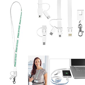 "Layton" 3-in-1 Lanyard Cell Phone Charging Cable w/Type-C Adapter (Overseas)