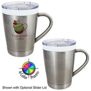 12oz Brushed Stainless Double Wall CeramiSteel Vacuum Desk Mug w/Lid (4 Color Process)