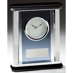 Smoked Glass Desk Clock with Pillars, 7-1/2" x 9"H