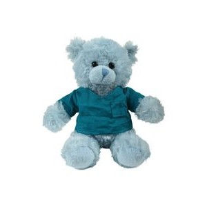 soft plush Blue Curly Sitting Bear with Medical Scrub