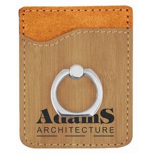 Bamboo Laser Engraved Leatherette Phone Wallet with Silver Ring