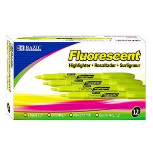 Highlighters - 12 Count, Fluorescent Yellow, Odorless (Case of 72)