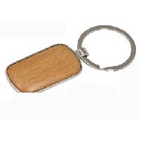 1 1/2" x 1 15/16" Silver/Wood Laserable Rectangle Keychain