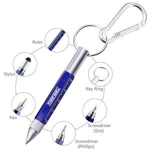6 In 1 Metal Tool Pen With Carabiner Key Ring